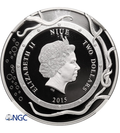 Niue, 2 Dollars 2015, Ocean Predators - Giant Squid (1 Ounce .999 Silver), NGC PF 70 Ultra Cameo