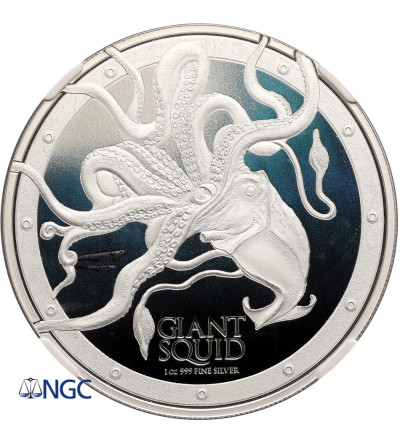 Niue, 2 dolary 2015, Drapieżniki oceaniczne, kałamarnica olbrzymia (1 Oz Ag .999) - NGC PF 70 Ultra Cameo