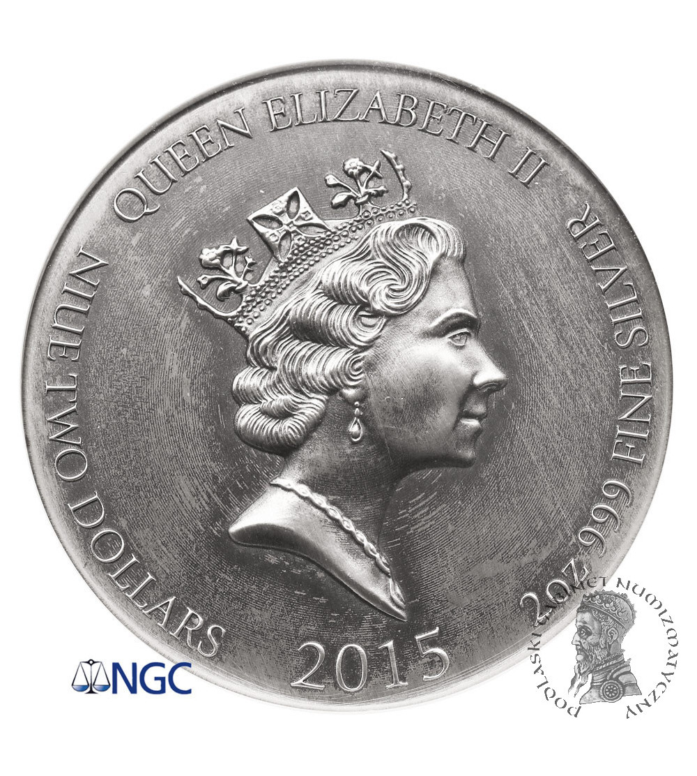 Niue, Elizabeth II (1952-2022). 2 Dollars 2015, Odin, Vikings: Gods, Kings and Warriors -  NGC MS 69