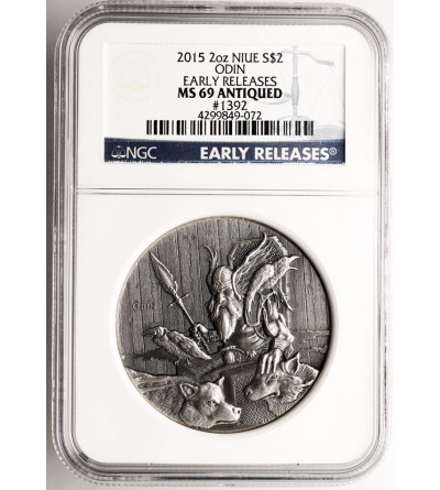 Niue, Elżbieta II (1952-2022). 2 dolary 2015, Odyn, Wikingowie: Bogowie, Królowie i Wojownicy -  NGC MS 69