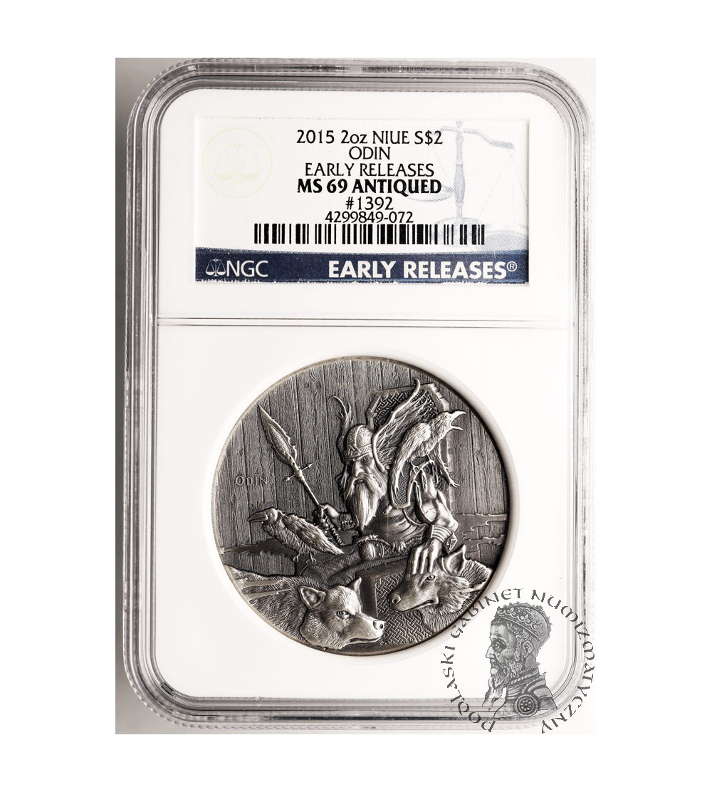 Niue, Elizabeth II (1952-2022). 2 Dollars 2015, Odin, Vikings: Gods, Kings and Warriors -  NGC MS 69