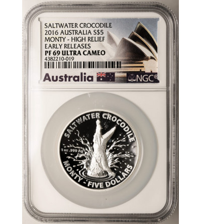 Australia, Elizabeth II (1952-2022). 5 Dollars 2016, Saltwater Crocodile - NGC PF 69 Ultra Cameo