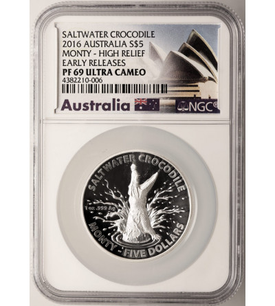 Australia, Elizabeth II (1952-2022). 5 Dollars 2016, Saltwater Crocodile - NGC PF 69 Ultra Cameo