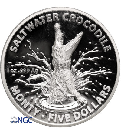 Australia, Elżbieta II (1952-2022). 5 dolarów 2016, Krokodyl Różańcowy - NGC PF 69 Ultra Cameo