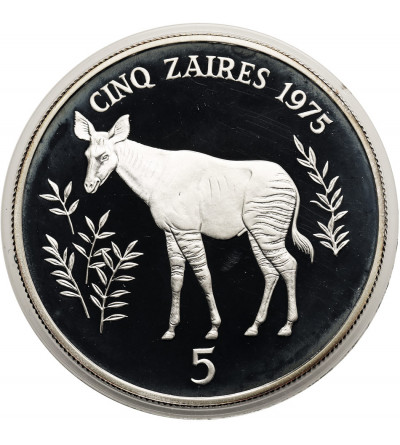 Zaire. 5 Zaires 1975, Okapi, series: Conservation - Proof