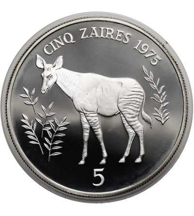 Zaire. 5 Zaires 1975, Okapi, series: Conservation - Proof