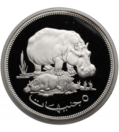 Sudan. 5 Pounds 1976 / AH1396, Hippopotamuses, series: Wildlife Conservation  - Proof- Proof