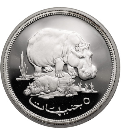 Sudan. 5 Pounds 1976 / AH1396, Hippopotamuses, series: Wildlife Conservation  - Proof- Proof