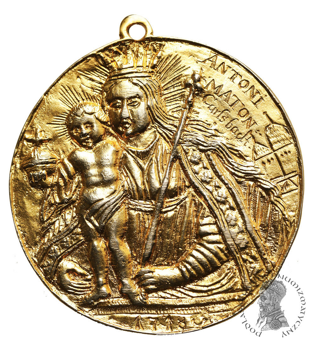 Bohemia, Karlovy Vary. Religious medallion 1718, Mother of God with Child and St. George fighting dragon Bohemia, Karlovy Vary. Religious medallion 1718, Mother of God with Child and St. George fighting dragon