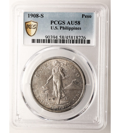 Philippines, Insular Government (1901-1935). 1 Peso 1908 S - PCGS AU 58