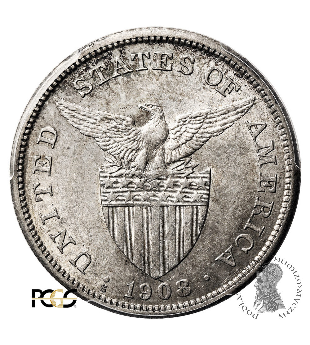 Philippines, Insular Government (1901-1935). 1 Peso 1908 S. PCGS AU 58
