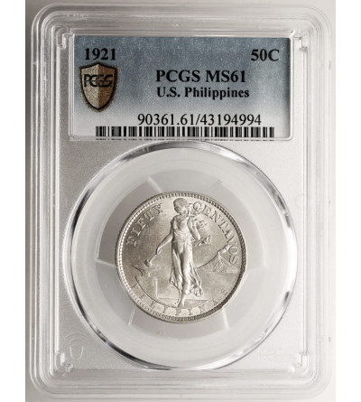 Philippines, Insular Government (1901-1935). 50 Centavos 1921 - PCGS MS 61