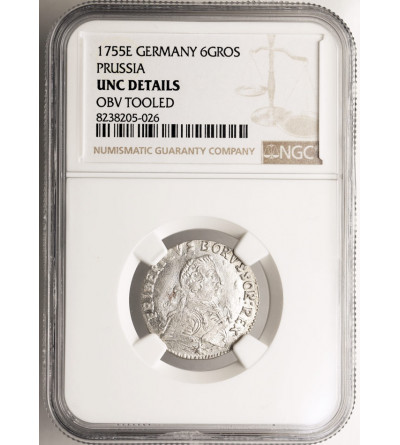 East Prussia. Friedrich II der Grosse. 1740-1786. Szostak (6-Gröscher) 1755 E, Königsberg - NGC UNC Details