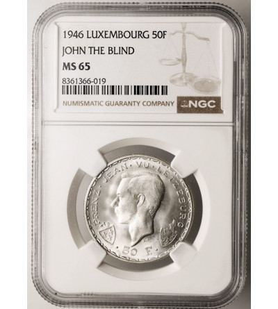 Luxembourg. 50 Francs 1946, 600th Anniversary of the Death of John the Blind at the Battle of Crécy - NGC MS 65