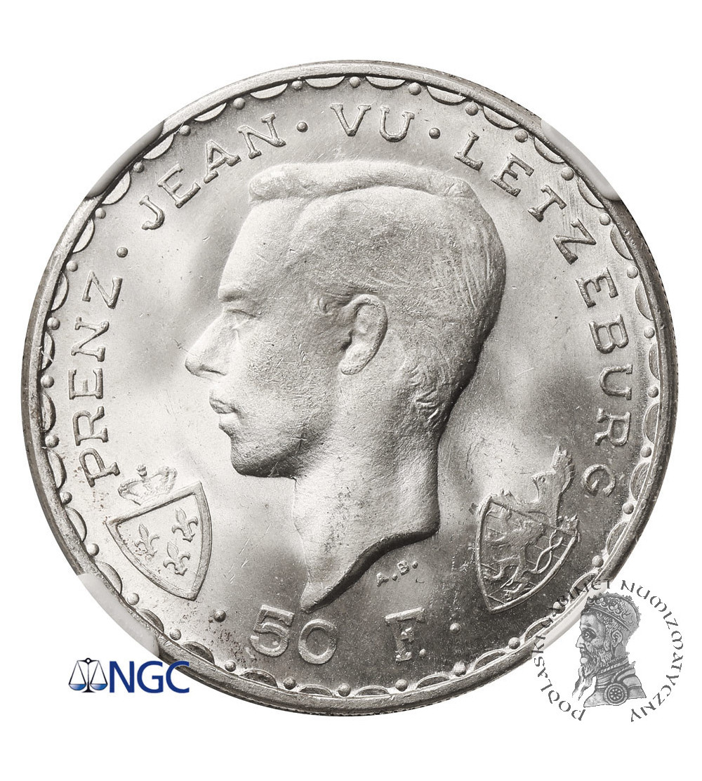 Luxembourg. 50 Francs 1946, 600th Anniversary of the Death of John the Blind at the Battle of Crécy - NGC MS 65