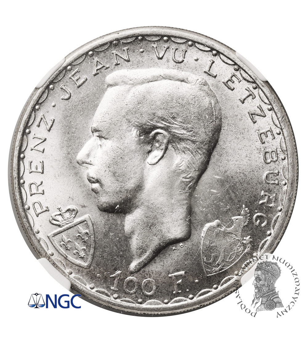 Luxembourg. 100 Francs 1946, 600th Anniversary of the Death of John the Blind at the Battle of Crécy - NGC MS 65 Luxembourg. 100 Francs 1946, 600th Anniversary of the Death of John the Blind at the Battle of Crécy - NGC MS 65
