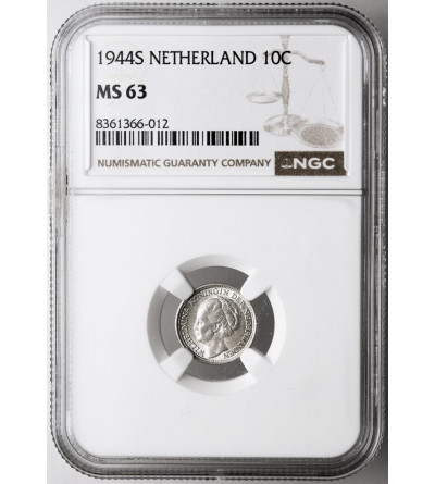 Niderlandy (Holandia). Wilhelmina I, 1890-1948. 10 centów 1944 S, San Francisco - NGC MS 63