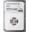 Netherlands. Wilhelmina I, 1890-1948. 10 Cents 1944 S, San Francisco - NGC MS 63