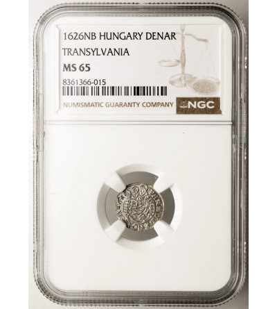 Węgry / Siedmiogród (Transylwania). Gabriel Bethlen 1613-1629. Denar 1626 NB, Nagybanya - NGC MS 65