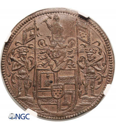 Niderlandy Hiszpańskie. Cu liczman / żeton (Rekenpenninge), 1668, Bruksela, Św. Michał zabijający diabła - NGC MS 64 BN