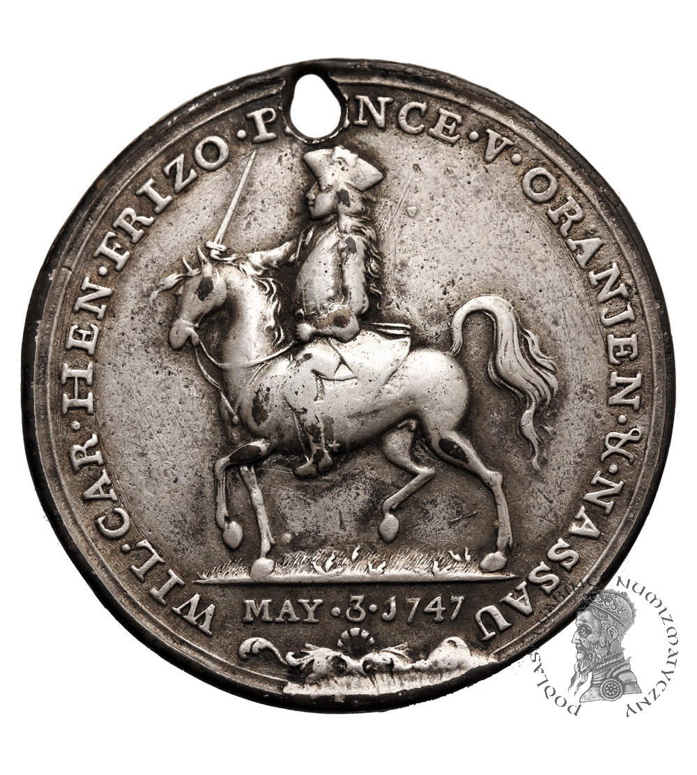 Niderlandy / Holandia, Wilhelm IV Orański (1747 - 1751). Medal 1747 upamiętniający nominację na generalnego stadhoudera Niderlandy / Holandia, Wilhelm IV Orański (1747 - 1751). Medal 1747 upamiętniający nominację na generalnego stadhoudera