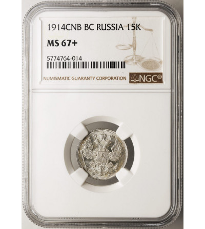 Russia, Nicholas II 1894-1917. 15 Kopeks 1914 СПБ-BC, St. Petersburg - NGC MS 67+