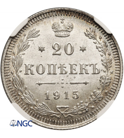 Russia, Nicholas II 1894-1917. 20 kopeks 1915 BC, St. Petersburg - NGC MS 67+