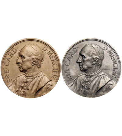 Belgia. Zestaw dwóch medali 1926 upamiętniających śmierć kardynała Desiré Felicien François Joseph Mercier