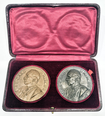 Belgia. Zestaw dwóch medali 1926 upamiętniających śmierć kardynała Desiré Felicien François Joseph Mercier