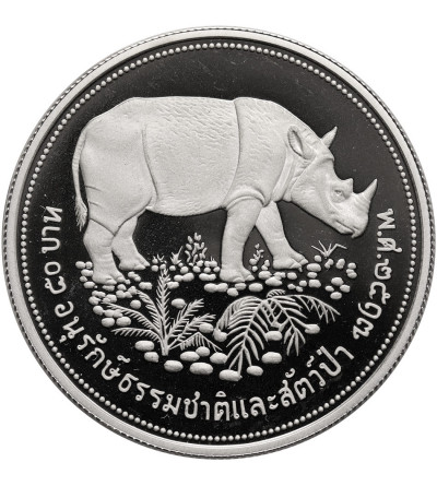 Tajlandia. 50 baht BE 2517 / 1974 AD, Ochrona dzikiej przyrody Nosorożec - Proof