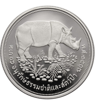 Tajlandia. 50 baht BE 2517 / 1974 AD, Ochrona dzikiej przyrody Nosorożec - Proof