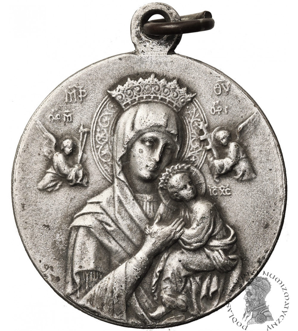Medalik religijny. Matka Boska Nieustającej Pomocy, Jezus z Gorejącym Sercem, XIX/XX w. Medalik religijny. Matka Boska Nieustającej Pomocy, Jezus z Gorejącym Sercem, XIX/XX w.