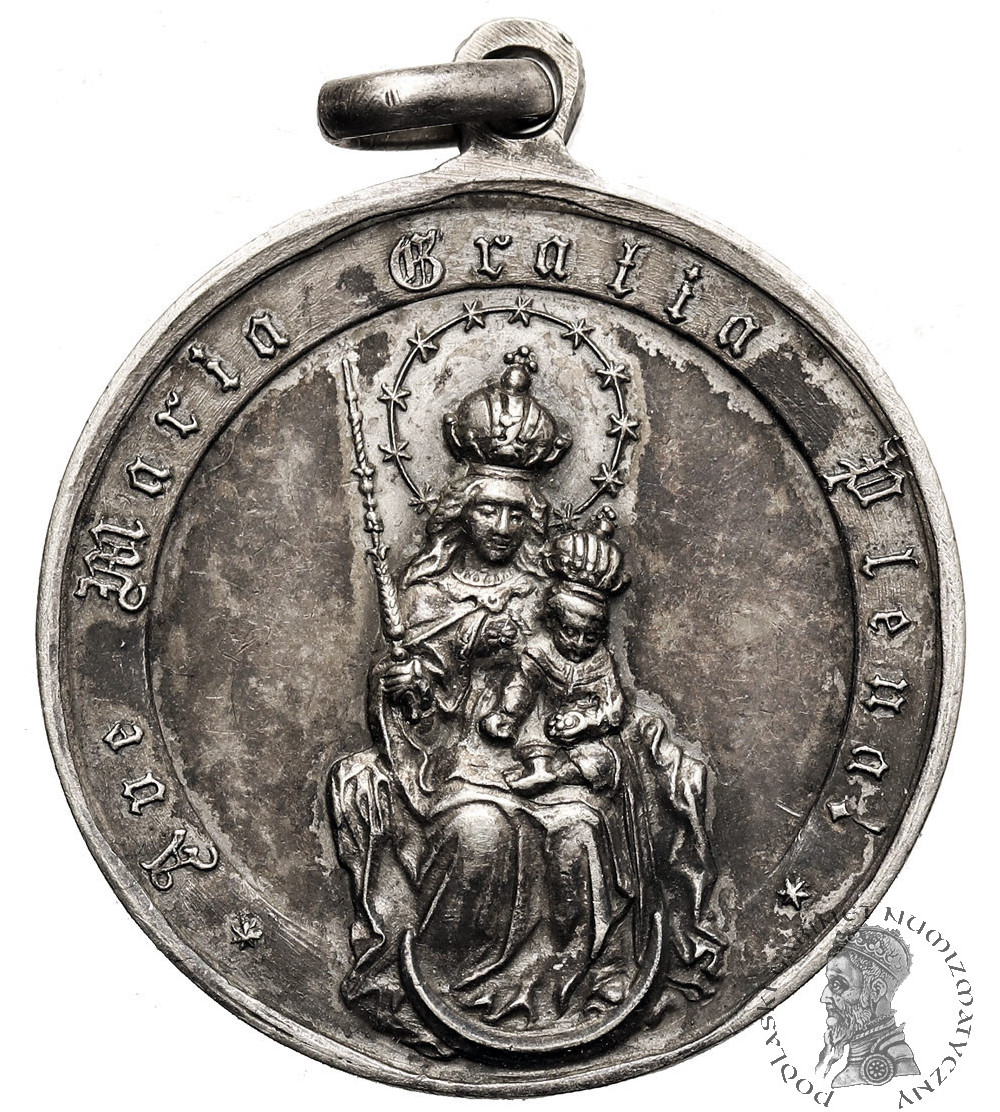 Medalik religijny. Matka Boska Królowa, Jezus z Gorejącym Sercem, XIX/XX w. Medalik religijny. Matka Boska Królowa, Jezus z Gorejącym Sercem, XIX/XX w.