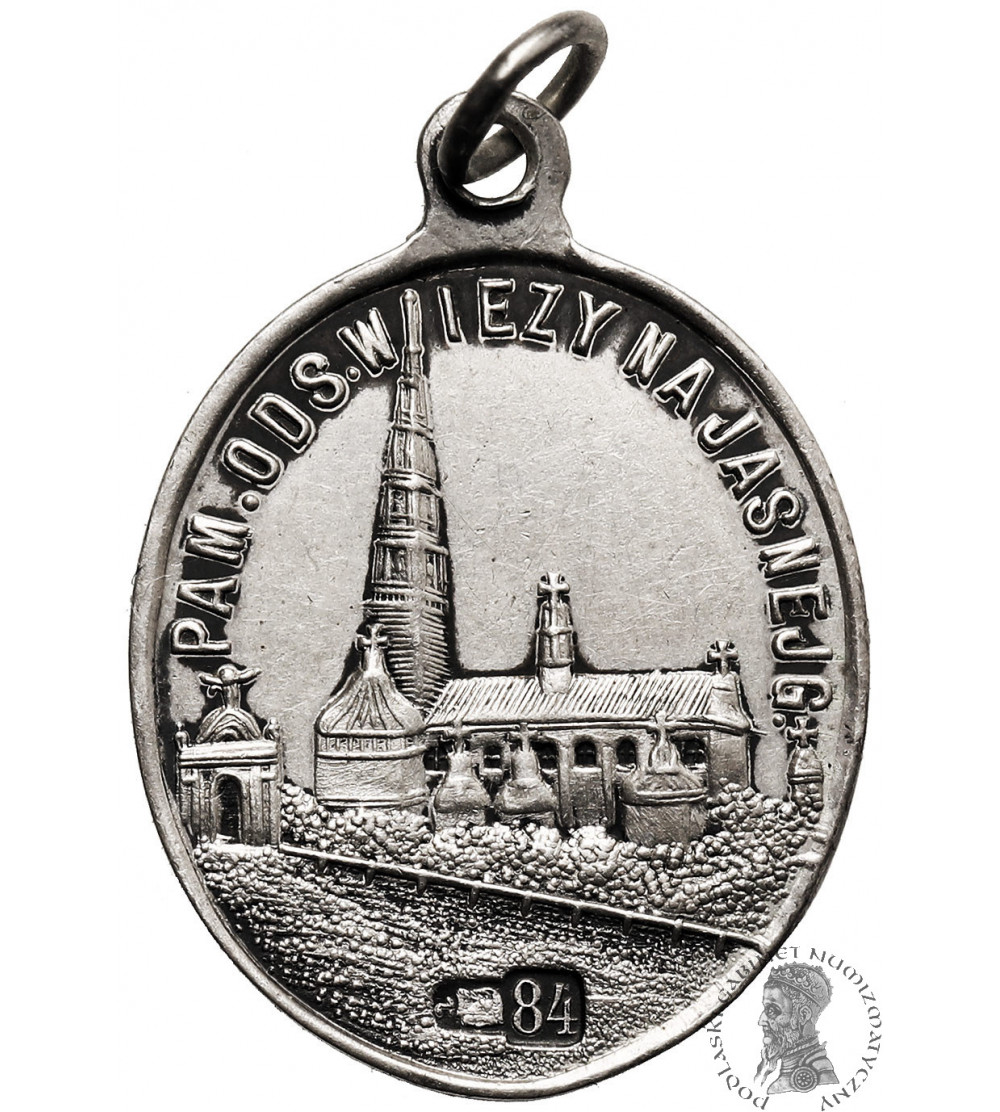 Polska, Zabór Rosyjski, Częstochowa. Owalny medalik religijny 1906, na pamiątkę odsłonięcia odbudowanej wieży Polska, Zabór Rosyjski, Częstochowa. Owalny medalik religijny 1906, na pamiątkę odsłonięcia odbudowanej wieży