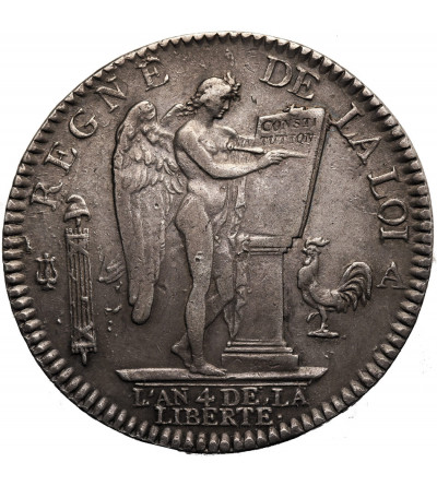 France, Constituence, 1792-1793. Écu constitutionell (6 Livres) 1792 / L'AN 4,  A, Paris mint