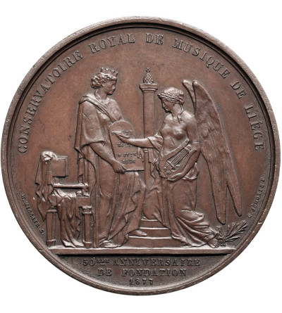Belgia, Leopold II (1865 - 1909), Liege. Medal 1877 upamiętniający 50 rocznicę założenia Królewskiego Konserwatorium Muzycznego