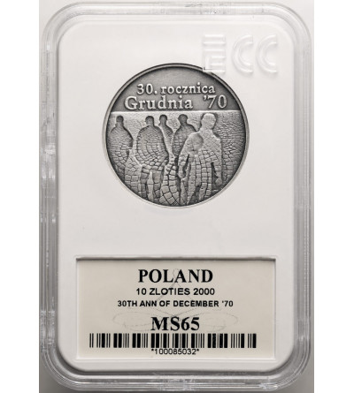 Poland. 10 Zlotych 2000, 30th Anniversary of December 70 -  UNC GCN ECC MS 65