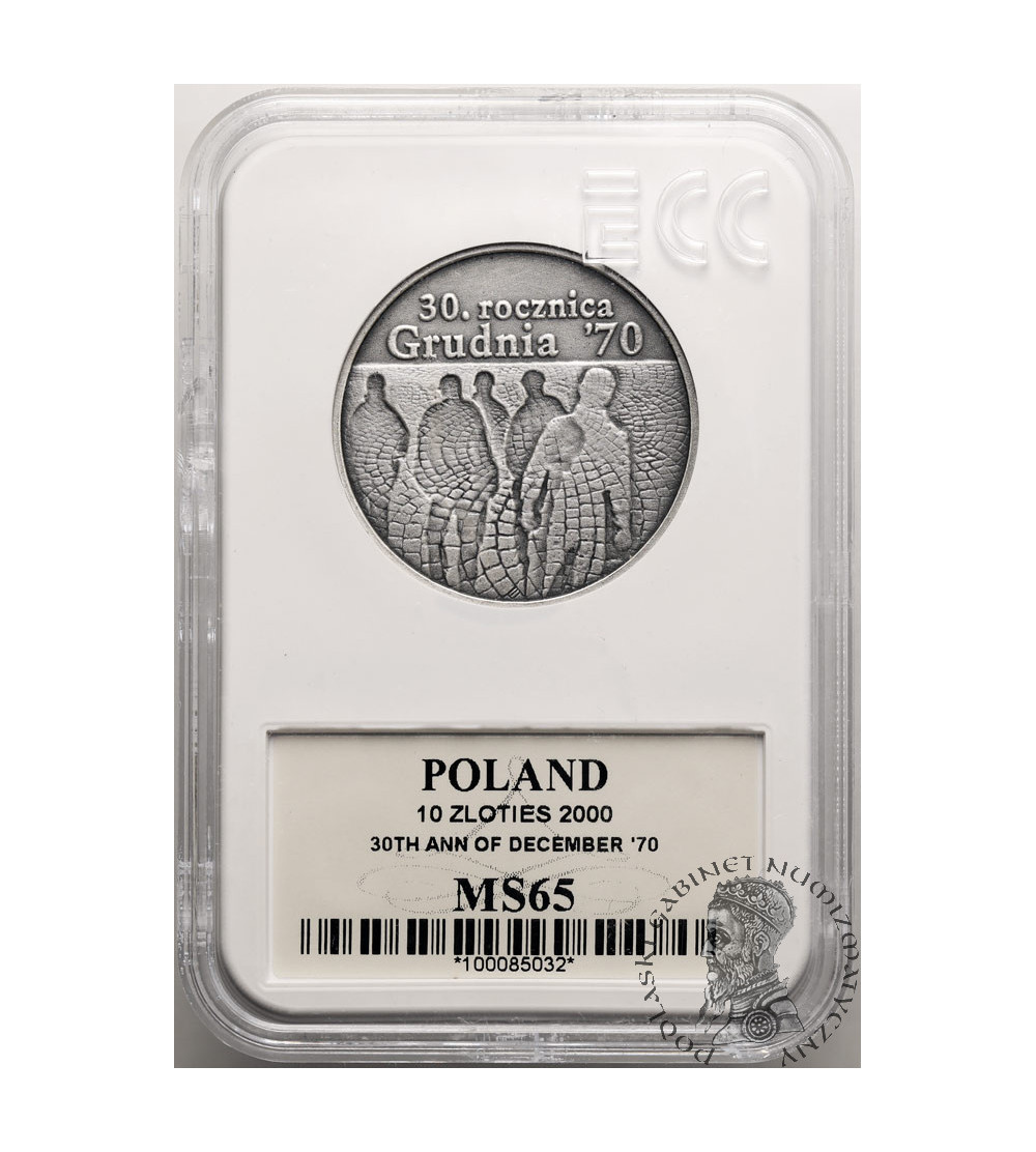 Poland. 10 Zlotych 2000, 30th Anniversary of December 70 -  UNC GCN ECC MS 65