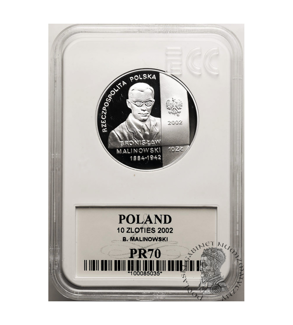 Poland. 10 Zlotych 2002, Bronislaw Malinowski - Proof GCN ECC PR 70