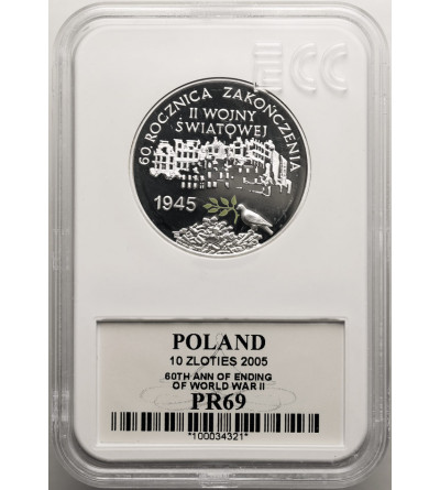 Poland. 10 Zlotych 2005, 60th anniversary of the end of World War II - Proof GCN ECC PR 69