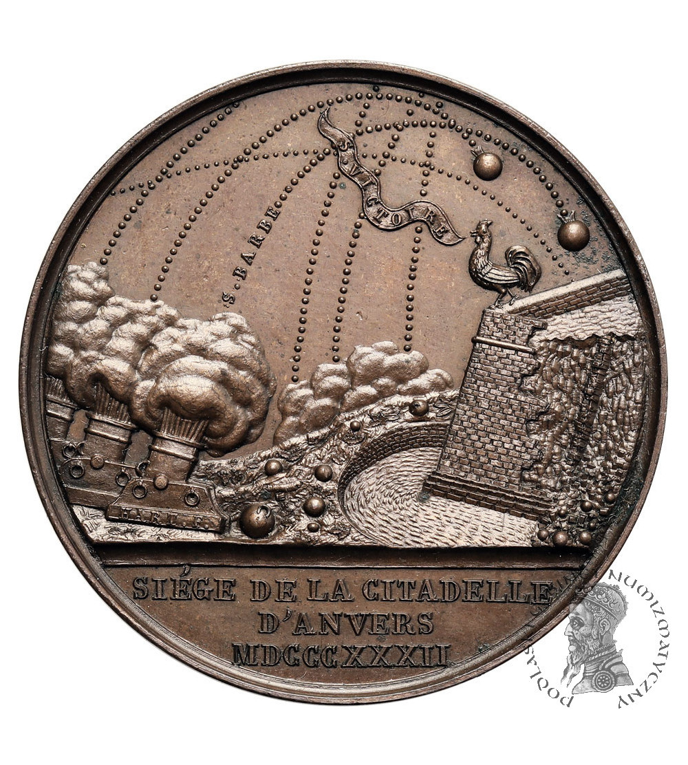 Belgia, Antwerpia, Leopold I (1831-1865). Medal 1832 upamiętniający Oblężenie Cytadeli w Antwerpii Belgia, Antwerpia, Leopold I (1831-1865). Medal 1832 upamiętniający Oblężenie Cytadeli w Antwerpii