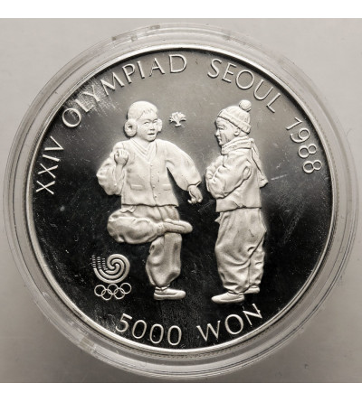 South Korea. 5000 Won 1987, XXIV Seoul Olympic Games 1988, Jegi Chagi - Proof