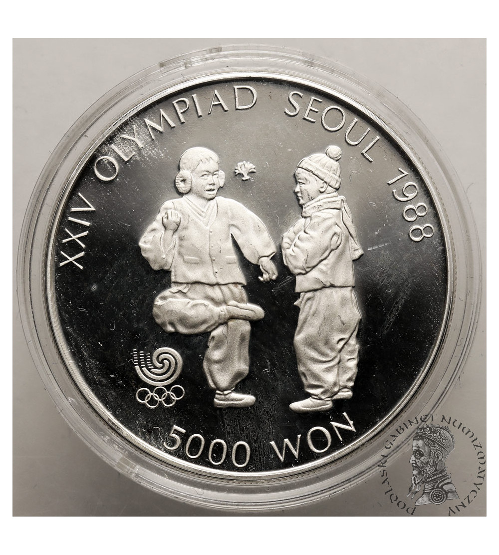 Korea Południowa. 5000 Won 1987, XXIV Igrzyska Olimpijskie w Seulu 1988, Jegi Chagi - Proof