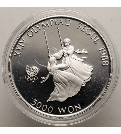 South Korea. 5000 Won 1987, XXIV Seoul Olympic Games 1988, “Girls on swing contest” - Proof