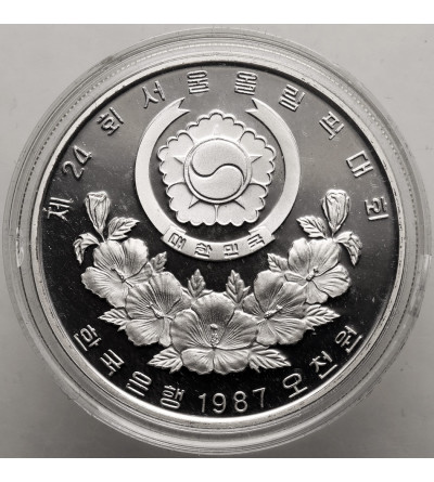 Korea Południowa. 5000 Won 1987, XXIV Igrzyska Olimpijskie w Seulu 1988, ,,Girls on swing contest'' - Proof