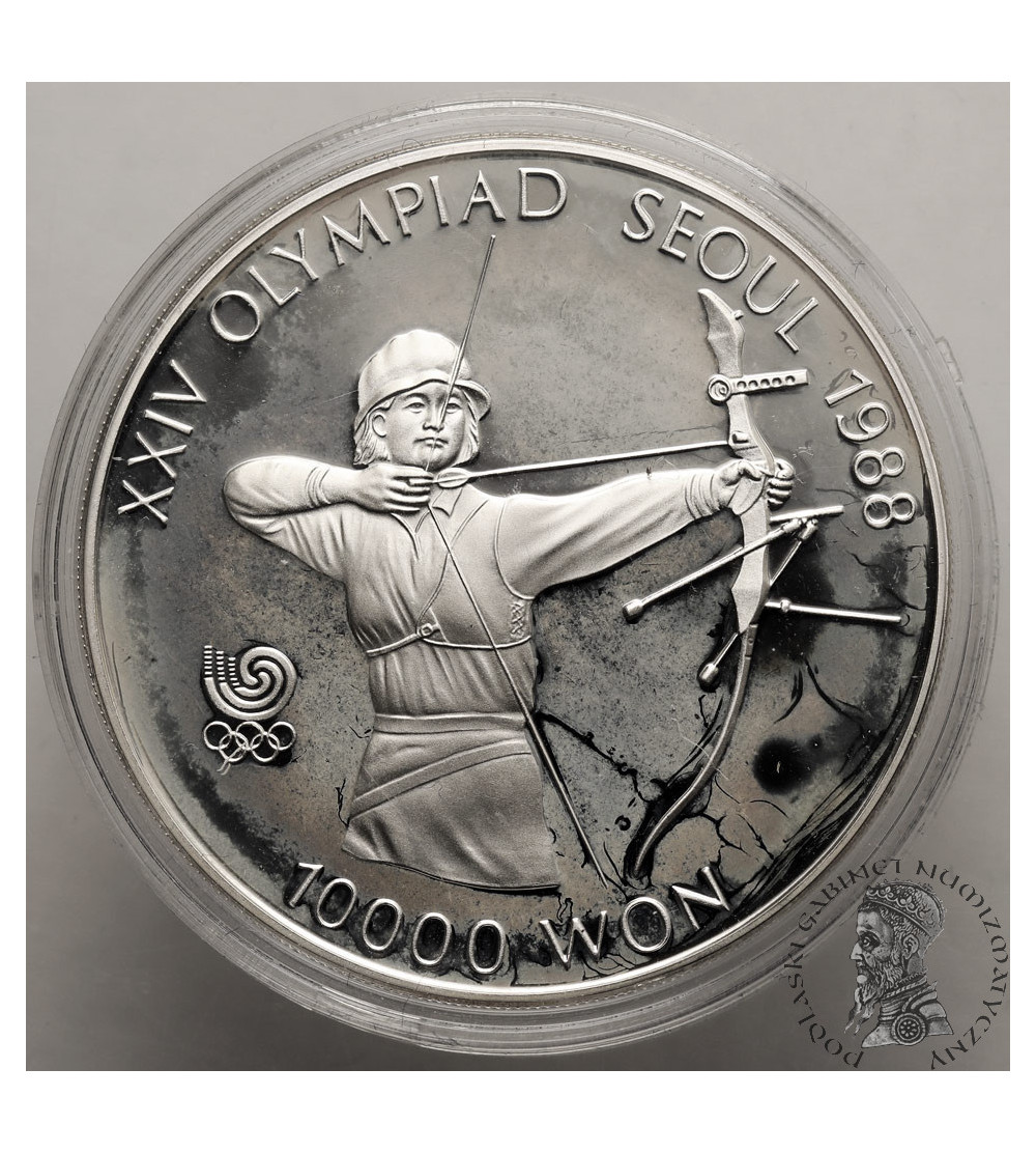Korea Południowa. 10000 Won 1987, XXIV Igrzyska Olimpijskie w Seulu 1988, Łucznictwo - Proof