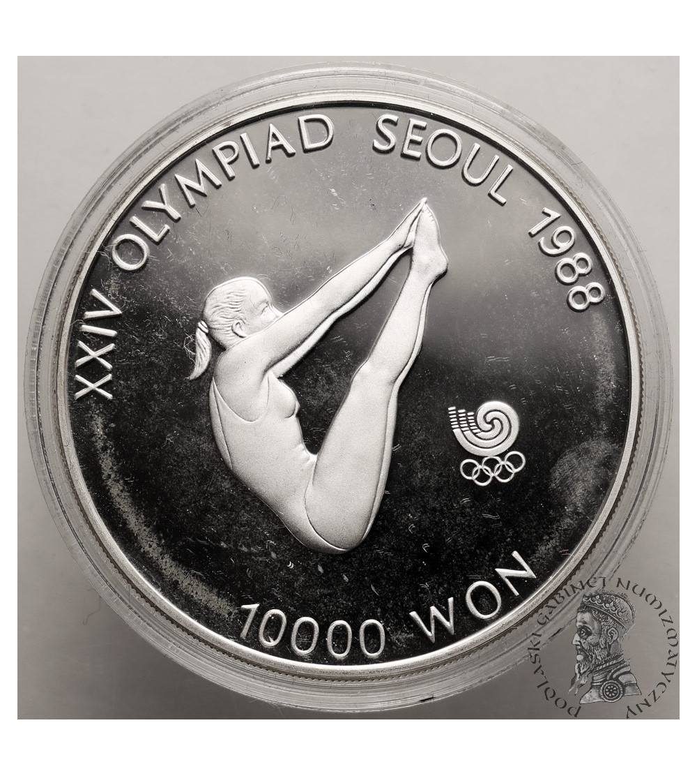 Korea Południowa. 10000 Won 1987, XXIV Igrzyska Olimpijskie w Seulu 1988, Skoki do wody - Proof Korea Południowa. 10000 Won 1987, XXIV Igrzyska Olimpijskie w Seulu 1988, Skoki do wody - Proof