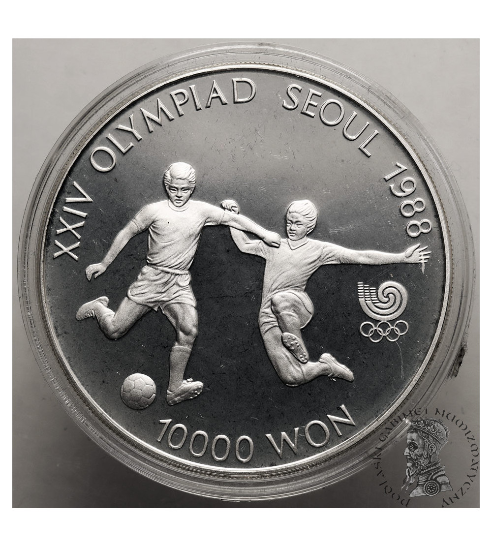 Korea Południowa. 10000 Won 1988, XXIV Igrzyska Olimpijskie w Seulu 1988, Piłka nożna - Proof Korea Południowa. 10000 Won 1988, XXIV Igrzyska Olimpijskie w Seulu 1988, Piłka nożna - Proof