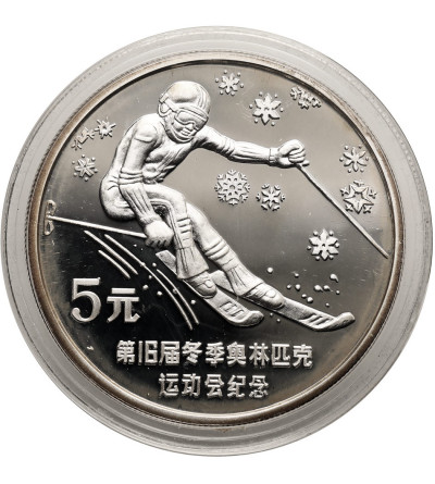Chiny, Chińska Republika Ludowa. 5 Yuan 1988, Zimowe Igrzyska Olimpijskie Calgary 1988, Narciarstwo zjazdowe - Proof