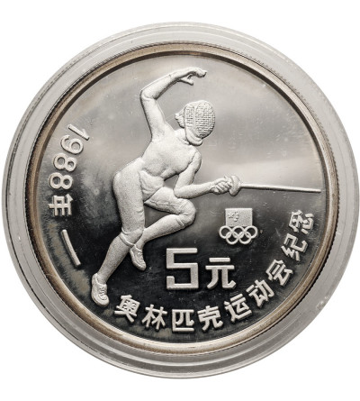 China, People's Republic of China. 5 Yuan 1988, XXIV Seoul Olympic Games 1988, Fencing - Proof
